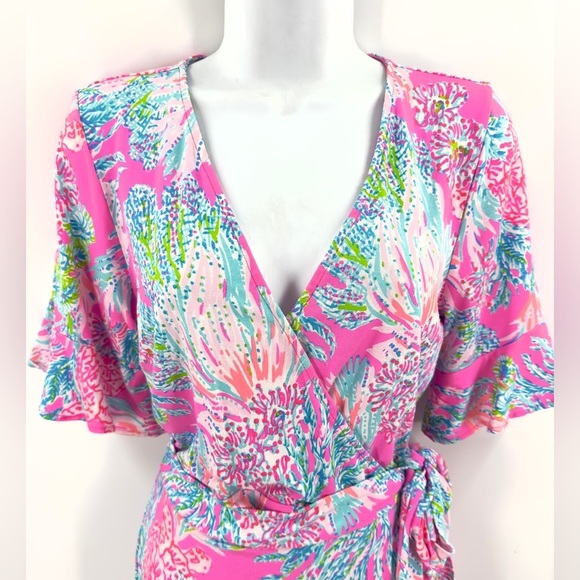 Lilly Pulitzer Isella Wrap Dress Womens Size S Prosecco Pink Seaing Things Print - Picture 3 of 13